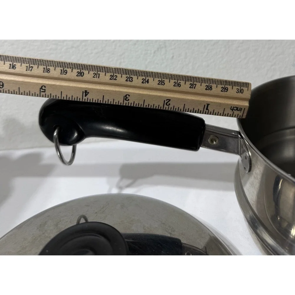 Vintage Stainless Steel Steamer Insert Pot with Lid Black Handle 6.25